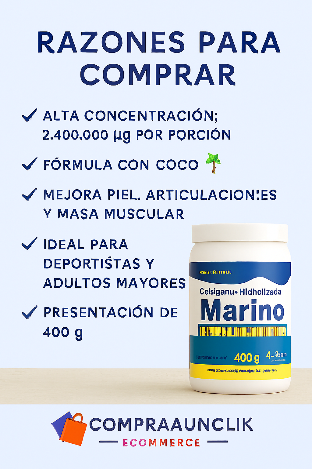 Colágeno Hidrolizado Marino | Con Vitamina C y D | Pago Contraentrega Presentación Colágeno Marino